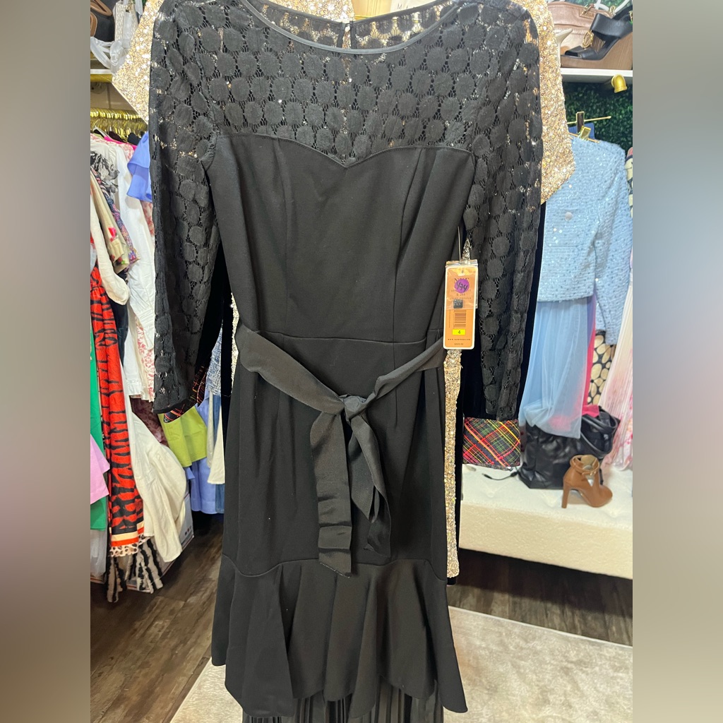 Nue By Shani Black Built In Shapewear Cocktail Dress With Bishop Sleeves